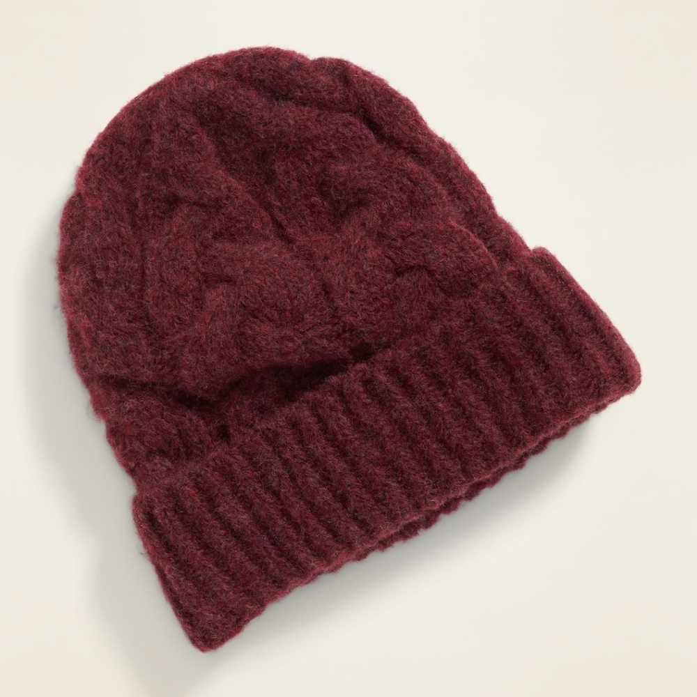 3/$20🌟 Old Navy Women's Soft-Brushed Cable-Knit Beanie in Wine Stain